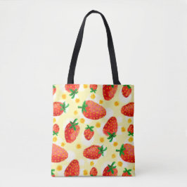 Zonovergoten aardbeien en madeliefjes tote bag