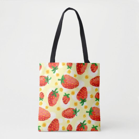 Zonovergoten aardbeien en madeliefjes tote bag (Voorkant)