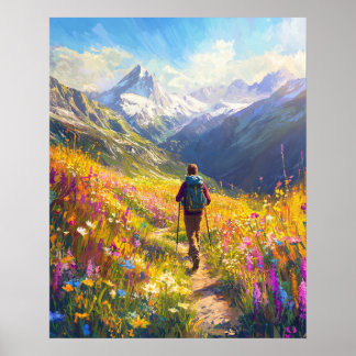 Zonovergoten Alpenpad — Zomerwandeling geïnspireer Poster