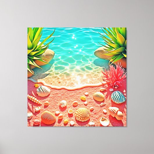 Zonovergoten Beach Shells Design Canvas Afdruk (Voorkant)