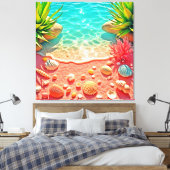 Zonovergoten Beach Shells Design Canvas Afdruk (Insitu (Slaapkamer))