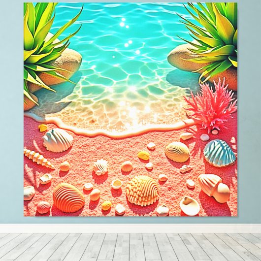 Zonovergoten Beach Shells Design Canvas Afdruk (Insitu (Houten vloer))