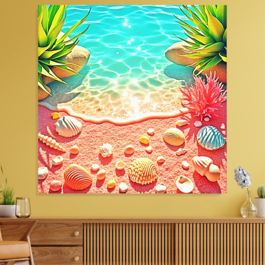 Zonovergoten Beach Shells Design Canvas Afdruk (Insitu (Woonkamer))
