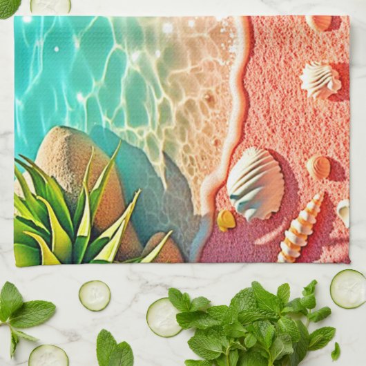 Zonovergoten Beach Shells Design Theedoek (Gevouwen)
