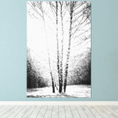 Zonovergoten berkenbomen in het winterbos canvas afdruk (Insitu (Houten vloer))