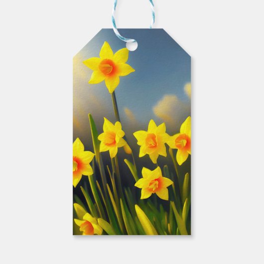 Zonovergoten bloemen: gouden narcissen in volle gl cadeaulabel (Achterkant)