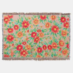 Zonovergoten Bloemen" - Oranje en Rode Gebloemde G Deken