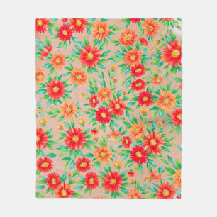 Zonovergoten Bloemen" - Oranje en Rode Gebloemde G Fleece Deken