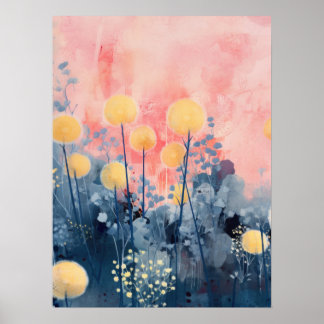 Zonovergoten bloesems in een roze hemel poster