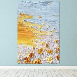 Zonovergoten Bloesems met Blauwe en Oranje Textuur Canvas Afdruk