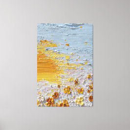 Zonovergoten Bloesems met Blauwe en Oranje Textuur Canvas Afdruk