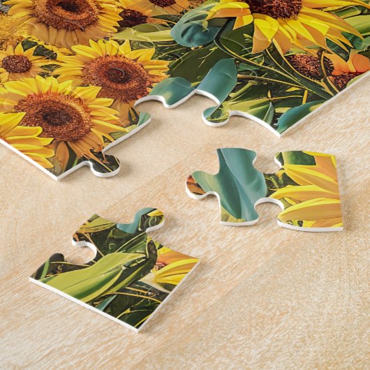 Zonovergoten boerderij met bloeiende zonnebloemen legpuzzel (Zijkant)