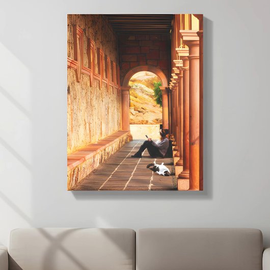 Zonovergoten Boog – Serene Mediterraan Canvas Afdruk