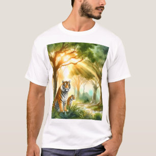Zonovergoten bos met twee tijgers t-shirt