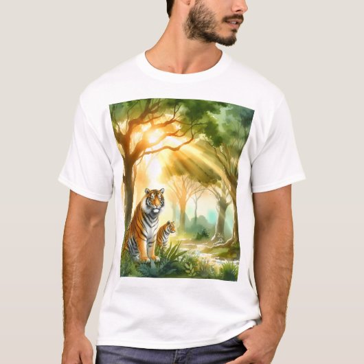 Zonovergoten bos met twee tijgers t-shirt (Voorkant)