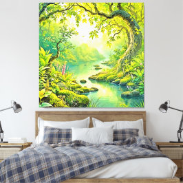 zonovergoten boslandschap canvas afdruk