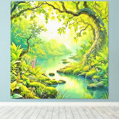 zonovergoten boslandschap canvas afdruk (Insitu (Houten vloer))