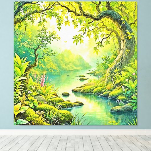 zonovergoten boslandschap canvas afdruk (Insitu (Houten vloer))