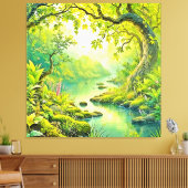 zonovergoten boslandschap canvas afdruk (Insitu (Woonkamer))