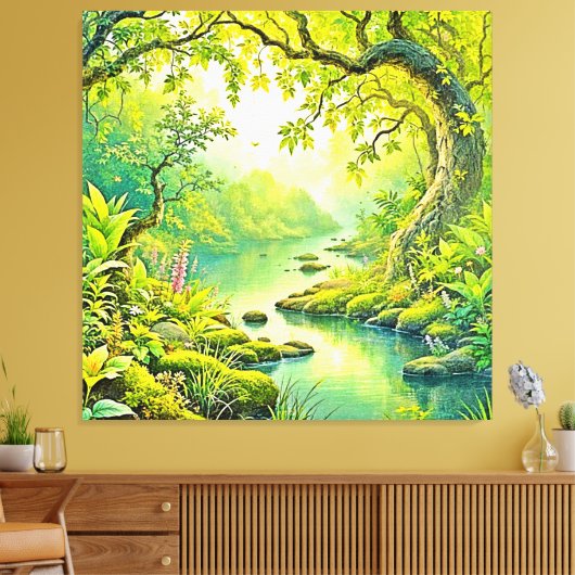 zonovergoten boslandschap canvas afdruk (Insitu (Woonkamer))