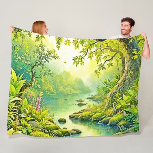 zonovergoten boslandschap fleece deken (In situ)