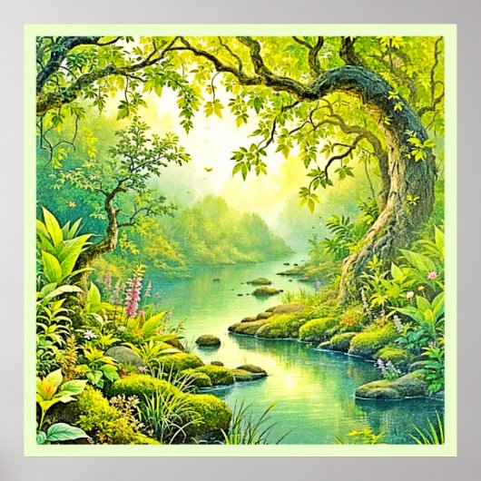 zonovergoten boslandschap poster (Voorkant)