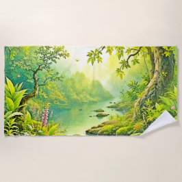 zonovergoten boslandschap strandlaken