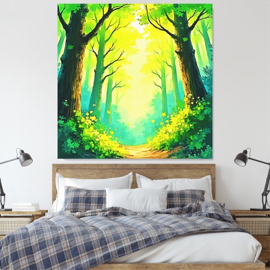 Zonovergoten Bospad Canvas Afdruk (Insitu (Slaapkamer))