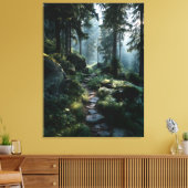 Zonovergoten bospad door oude pijnbomen canvas afdruk (Insitu (Woonkamer))