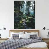 Zonovergoten bospad door oude pijnbomen canvas afdruk (Insitu (Slaapkamer))