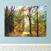 Zonovergoten Bospad in de Herfst Canvas Afdruk (Insitu (Houten vloer))