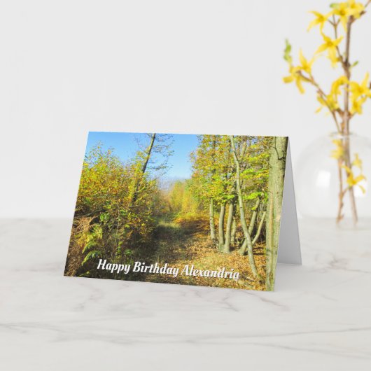 Zonovergoten Bossen in het najaar - Custom Birthda Kaart (Gele Bloem)