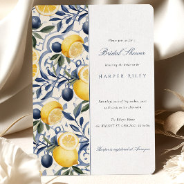 Zonovergoten Citrus & Azulejo bruidsdouche uitnodi Kaart