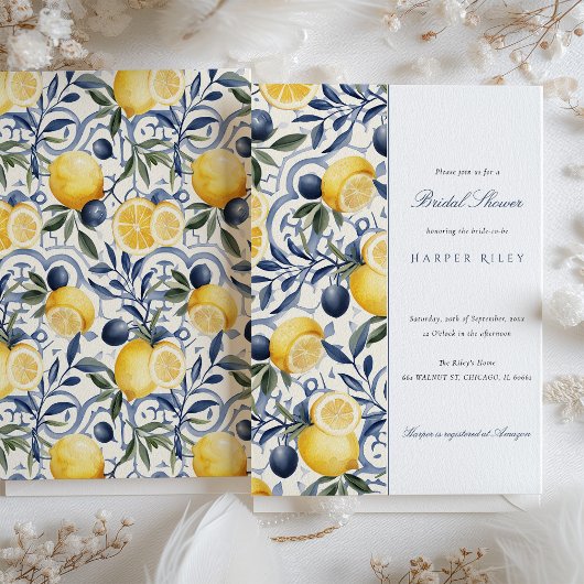 Zonovergoten Citrus & Azulejo bruidsdouche uitnodi Kaart