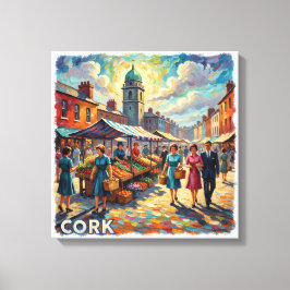 Zonovergoten Cork Market Street Artwerk Canvas Afdruk