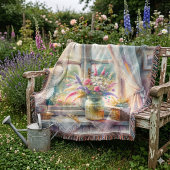 Zonovergoten Cottage Raam Wilde Bloemen Deken