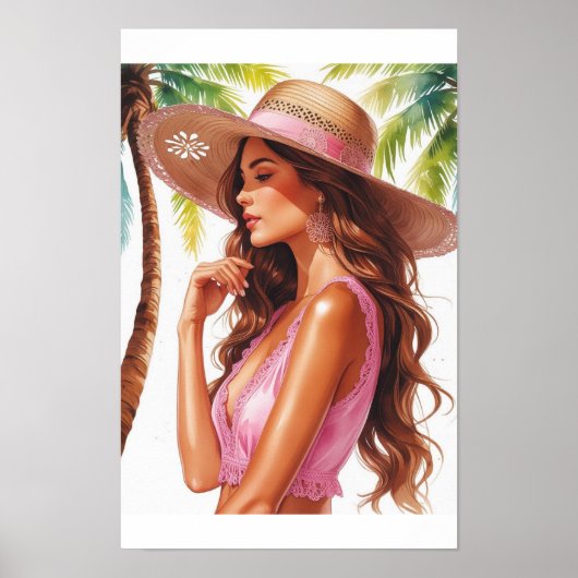 Zonovergoten dame in roze poster (Voorkant)