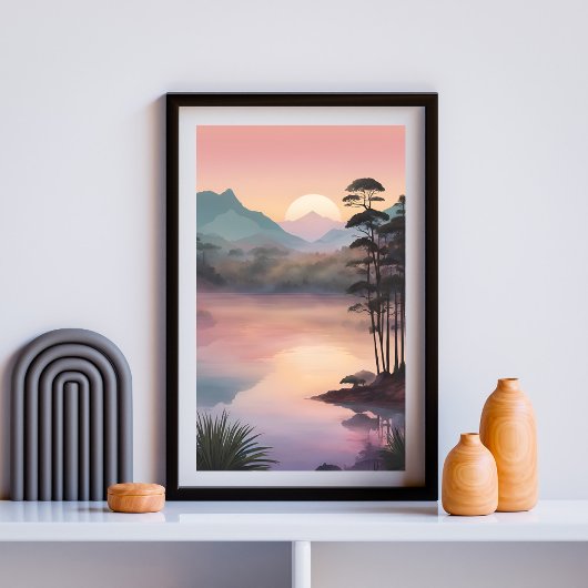 Zonovergoten dennenreflectie poster