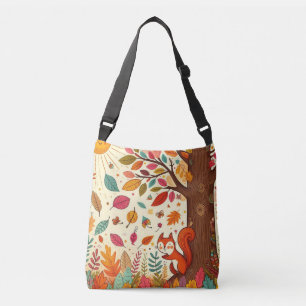 Zonovergoten eekhoorn in de herfstval crossbody tas