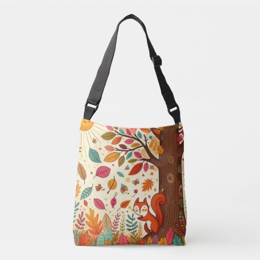 Zonovergoten eekhoorn in de herfstval crossbody tas (Voorkant)