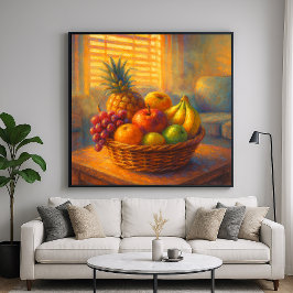 Zonovergoten fruitmand - rijke pastelschilderstijl poster