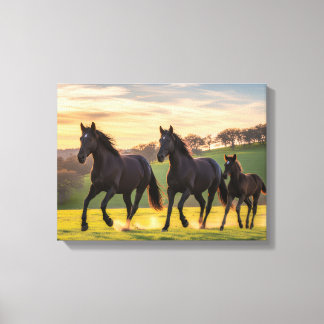 Zonovergoten Galop – Majestueuze Paarden Kunst aan Canvas Afdruk