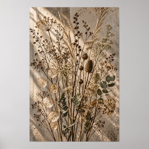 Zonovergoten gedroogde wilde bloem botanische wand poster