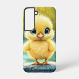 Zonovergoten gele pluizige kip blauwe ogen vogel samsung galaxy hoesje