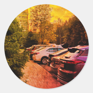 Zonovergoten Gloed Ronde Sticker – Aanpasbaar