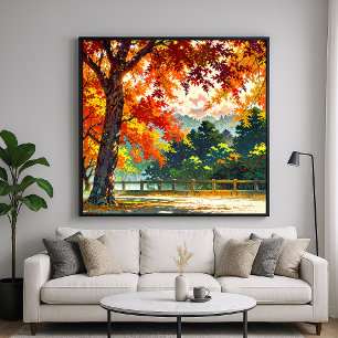 Zonovergoten Herfst - Natuur Illustratiestijl Kuns Poster