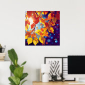 Zonovergoten herfstbladeren - Gedetailleerde illus Poster (Thuiskantoor)