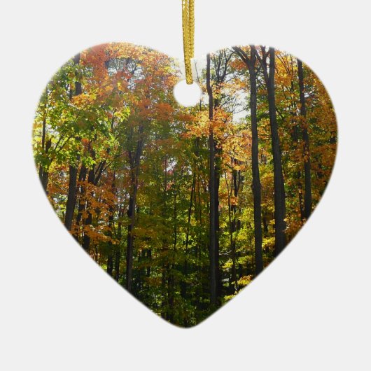 Zonovergoten herfstbos herfstlandschap keramisch ornament (Voorkant)
