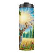 Zonovergoten herten in magische weide. thermosbeker (Voorkant)