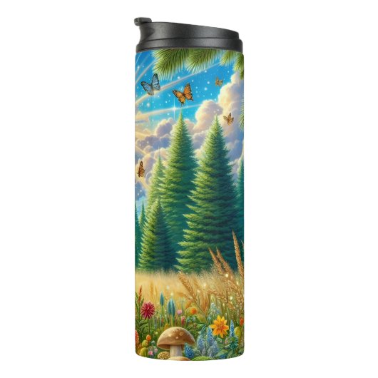 Zonovergoten herten in magische weide. thermosbeker (Geroteerd rechts)